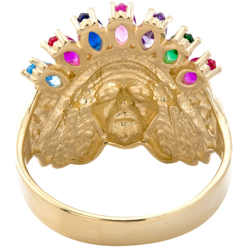 10K Gold Cz Indian Chief Ring For Men | 3.4 Grams