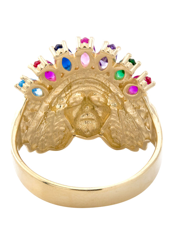 10K Gold Cz Indian Chief Ring For Men | 3.4 Grams