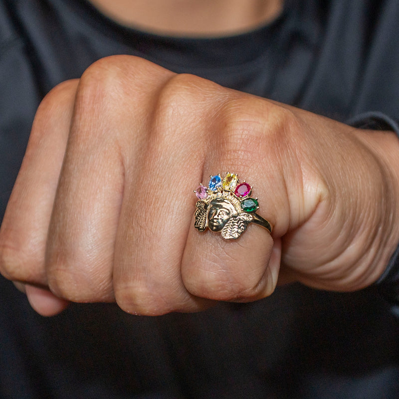10K Gold Cz Indian Chief Ring For Men | 3.4 Grams