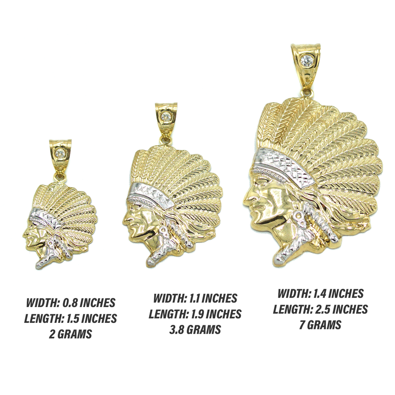 10K Gold Chief Head Pendant | Customizable Size