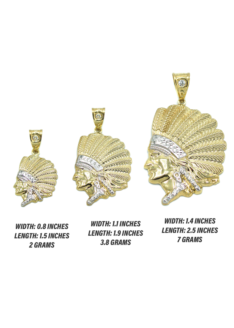 10K Gold Chief Head Pendant | Customizable Size