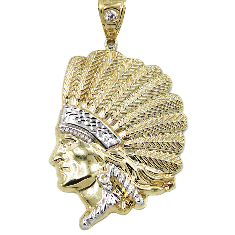 10K Gold Chief Head Pendant | Customizable Size