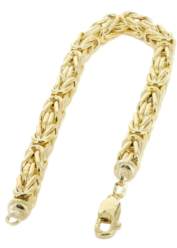 Italian Mens Semi Solid Byzantine Bracelet 10K/14K Yellow Gold