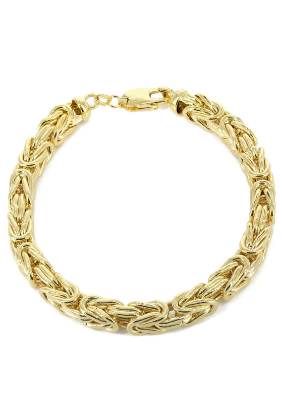 Italian Mens Semi Solid Byzantine Bracelet 10K/14K Yellow Gold