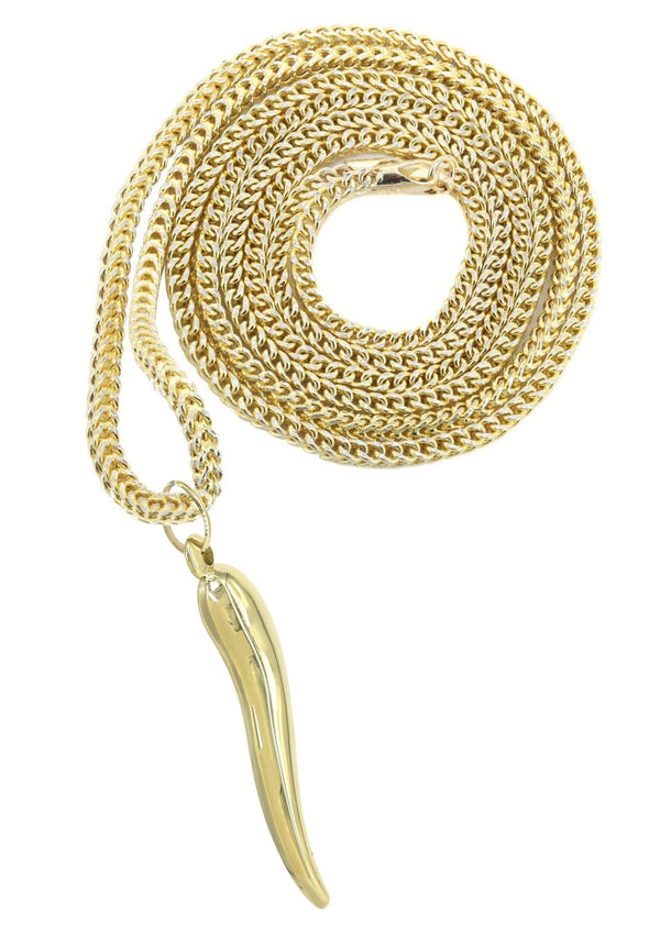 10K Yellow Gold Italian Horn Necklace | Appx. 11.6 Grams
