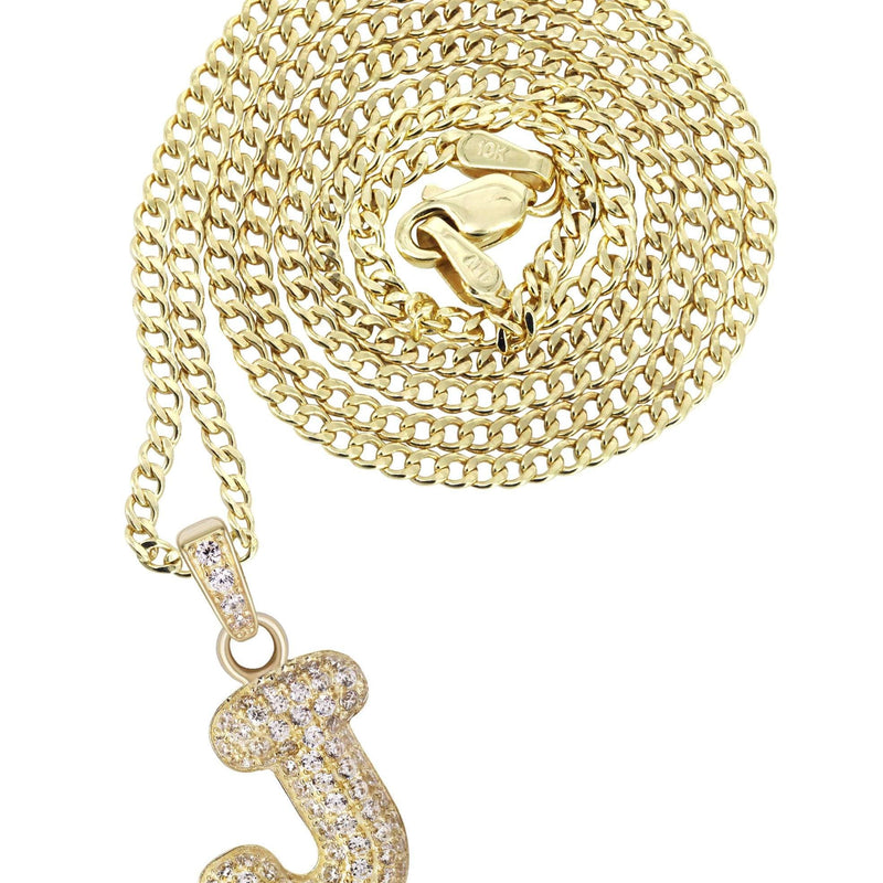 10K Yellow Gold Bubble Letter "J" CZ Necklace | Appx. 4.1 Grams