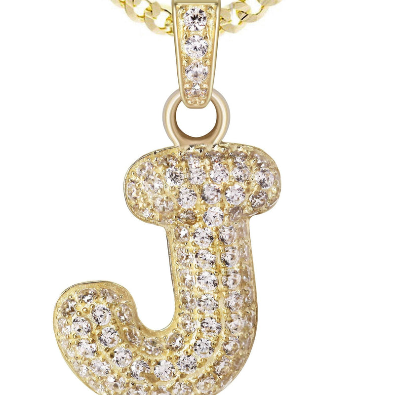 10K Yellow Gold Bubble Letter "J" CZ Necklace | Appx. 4.1 Grams