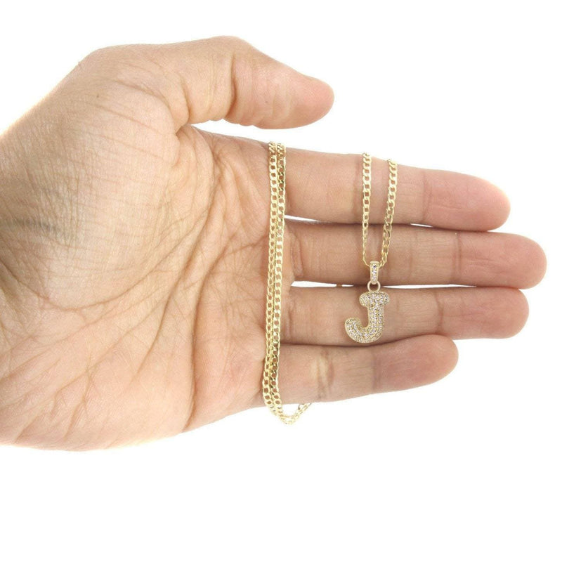 10K Yellow Gold Bubble Letter "J" CZ Necklace | Appx. 4.1 Grams