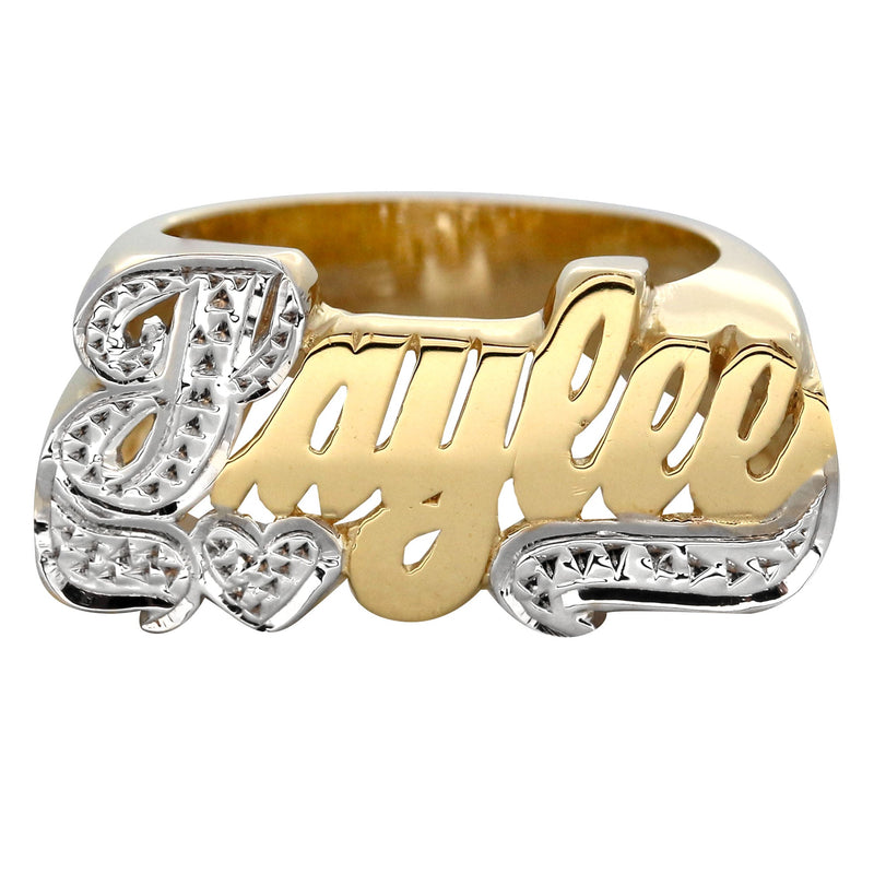 14K Two Tone Diamond Cut Gold Name Ring | Appx. 5 Grams