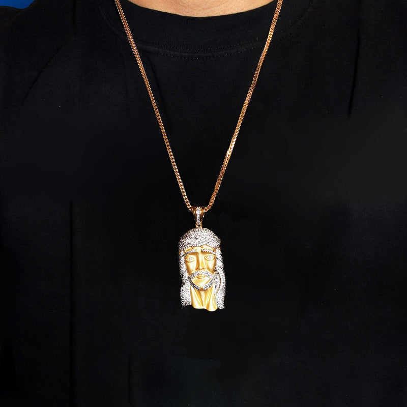 Mens Gold Plated Rope Chain & Jesus Piece Chain | Appx. 42.4 Grams