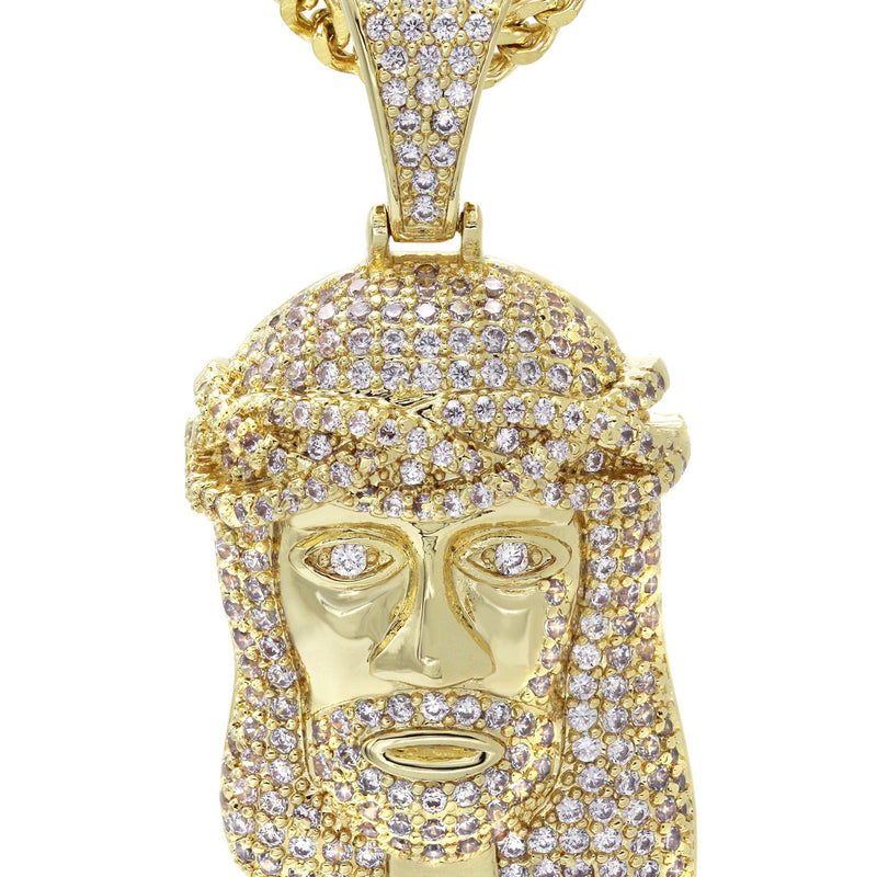 Gold Plated Franco Link Chain & Jesus Head Pendant | Appx. 14.8 Grams