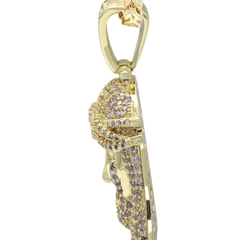 Gold Plated Franco Link Chain & Jesus Head Pendant | Appx. 14.8 Grams