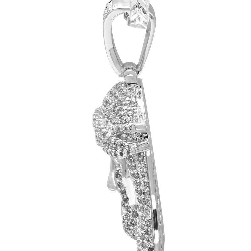White Gold Plated Franco Link Chain & Jesus Head Pendant | Appx. 14.8 Grams