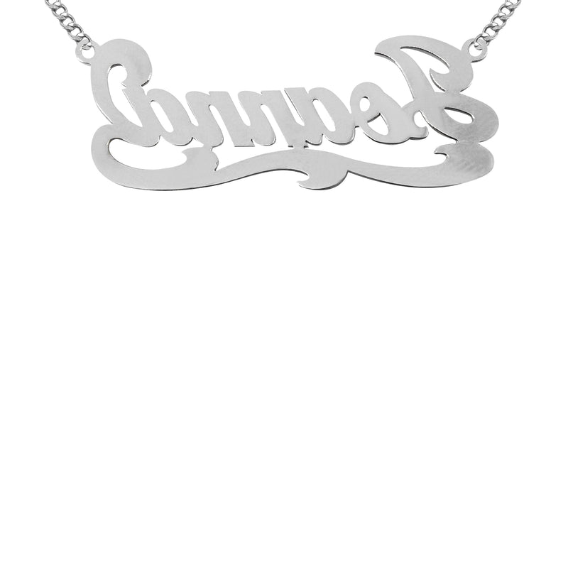 14K White Gold Diamond Cut Name Plate Necklace | Style #31