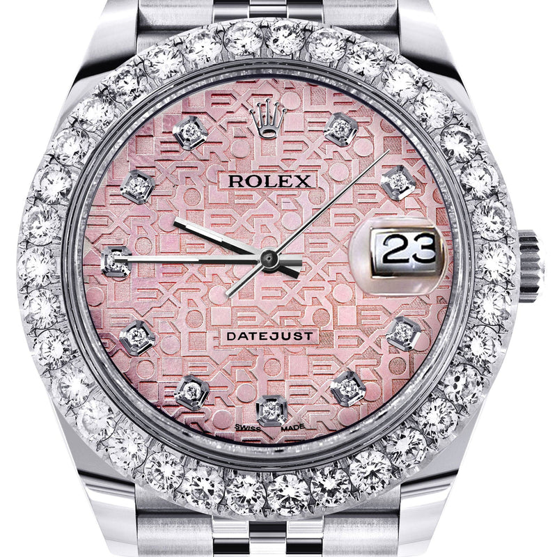 Rolex Datejust 41 Watch | 41 MM | Custom Pink Texture Diamond Dial | Jubilee Band