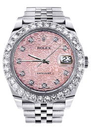 Rolex Datejust 41 Watch | 41 MM | Custom Pink Texture Diamond Dial | Jubilee Band