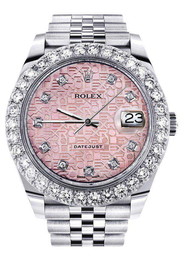 Rolex Datejust 41 Watch | 41 MM | Custom Pink Texture Diamond Dial | Jubilee Band