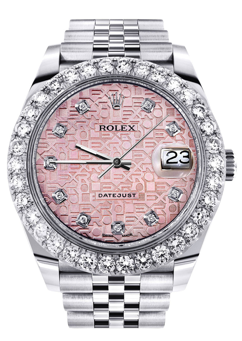 Rolex Datejust 41 Watch | 41 MM | Custom Pink Texture Diamond Dial | Jubilee Band