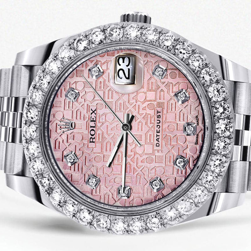 Rolex Datejust 41 Watch | 41 MM | Custom Pink Texture Diamond Dial | Jubilee Band