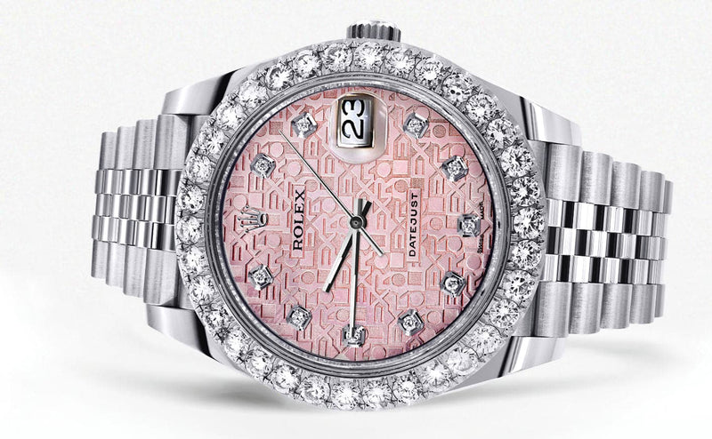 Rolex Datejust 41 Watch | 41 MM | Custom Pink Texture Diamond Dial | Jubilee Band