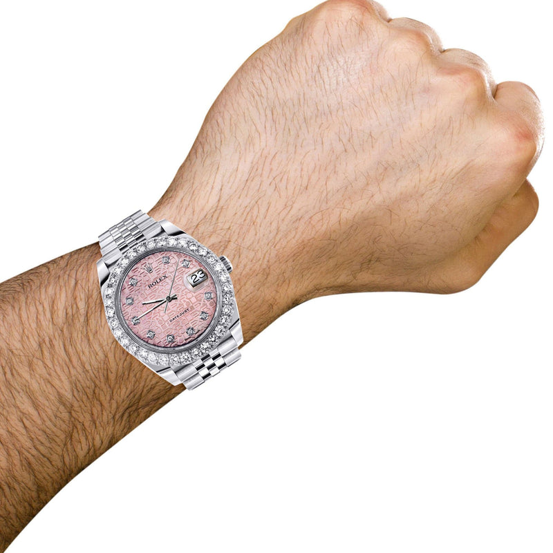 Rolex Datejust 41 Watch | 41 MM | Custom Pink Texture Diamond Dial | Jubilee Band