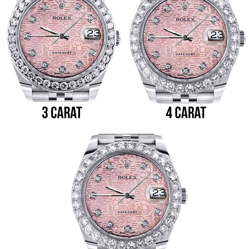 Rolex Datejust 41 Watch | 41 MM | Custom Pink Texture Diamond Dial | Jubilee Band