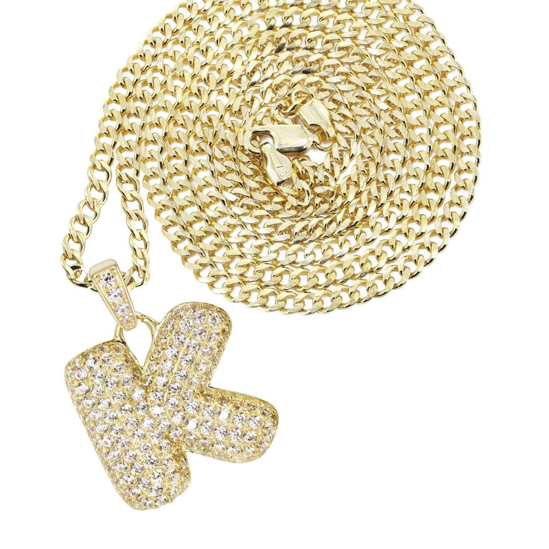 10K Yellow Gold Bubble Letter "K" CZ Necklace | Appx. 5.1 Grams