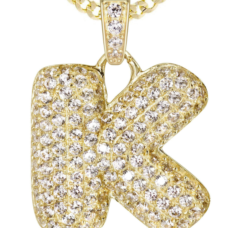 10K Yellow Gold Bubble Letter "K" CZ Necklace | Appx. 5.1 Grams