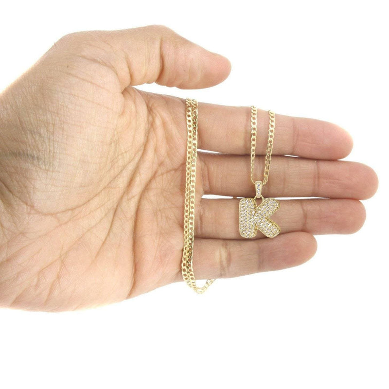 10K Yellow Gold Bubble Letter "K" CZ Necklace | Appx. 5.1 Grams
