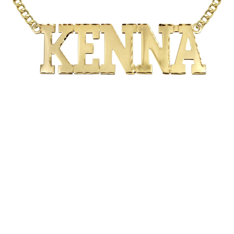 14K Gold  Diamond Cut Name Plate Necklace | Style #46