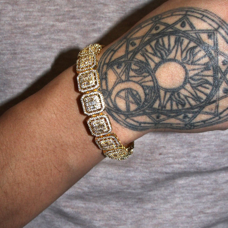 Gold Plated Iced Out Square Cluster Bracelet