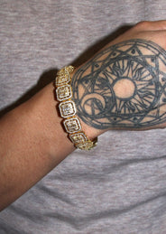 Gold Plated Iced Out Square Cluster Bracelet