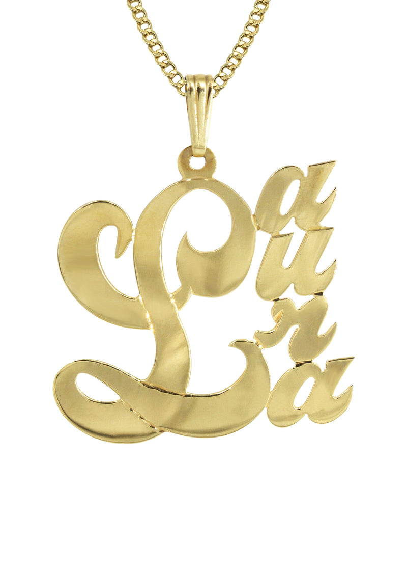 14K Gold  Big Letter Name Plate Necklace | Style #66