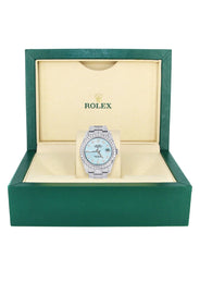 Iced Out Rolex Datejust 36 MM | Stainless Steel | 16.5 Carats of Diamonds | Light Blue Diamond Dial | Oyster Band | Model 116200