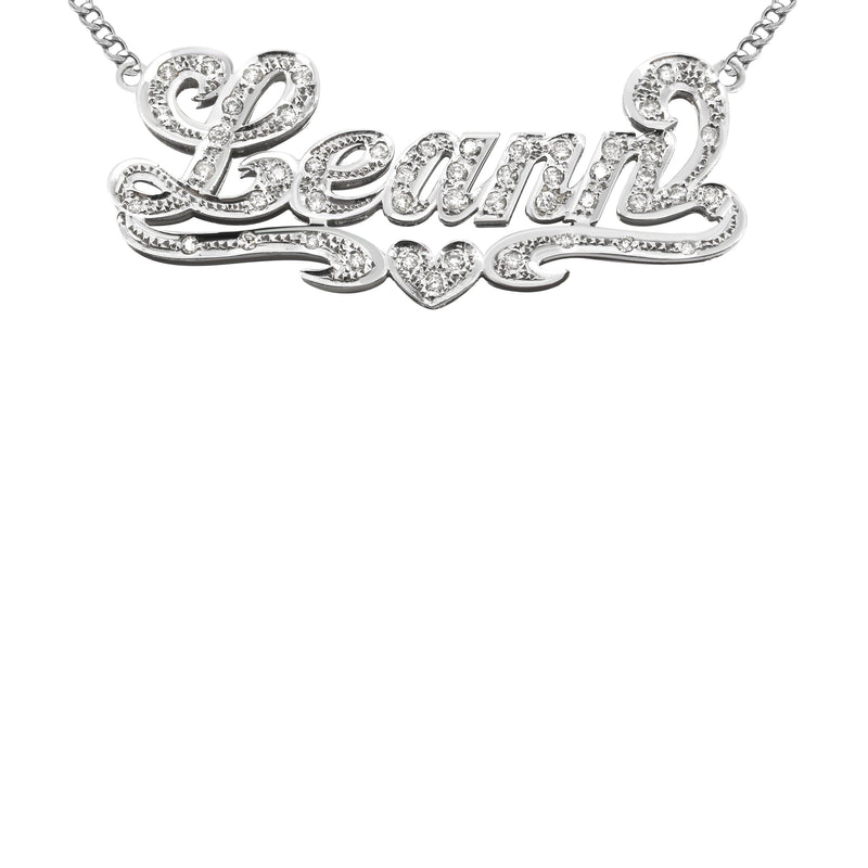 14K White Gold with Diamonds Name Plate Necklace | Style #9