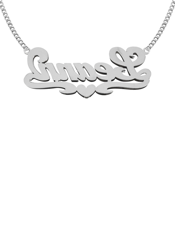 14K White Gold with Diamonds Name Plate Necklace | Style #9