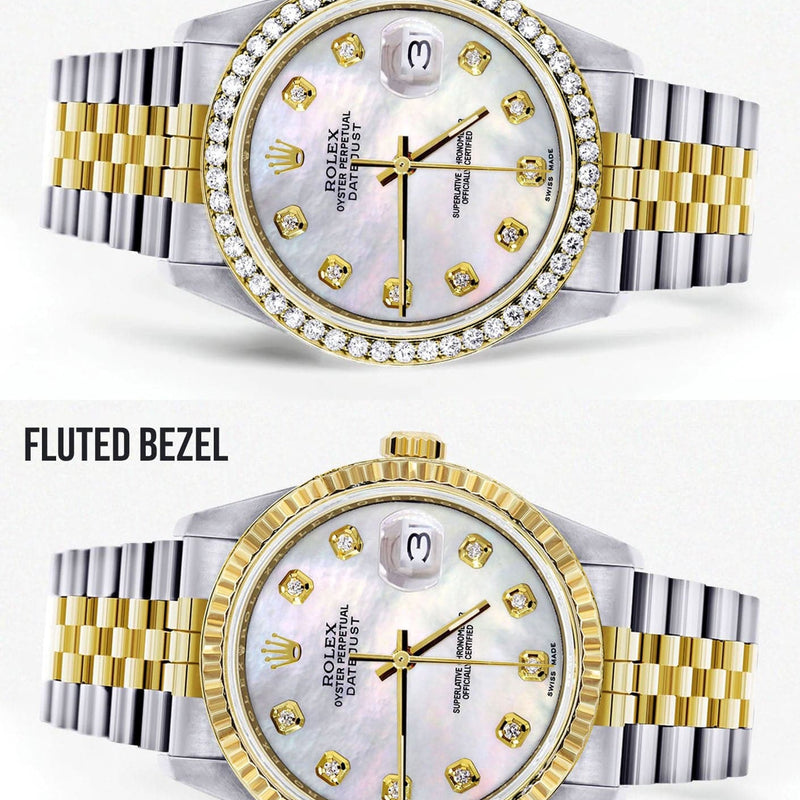 Diamond Gold Rolex Watch For Men 16233 | 36Mm | White Mother Of Pearl  | Jubilee Band