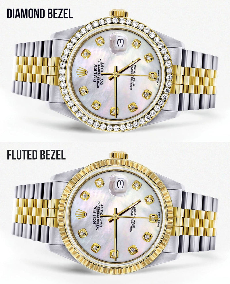 Diamond Gold Rolex Watch For Men 16233 | 36Mm | White Mother Of Pearl  | Jubilee Band
