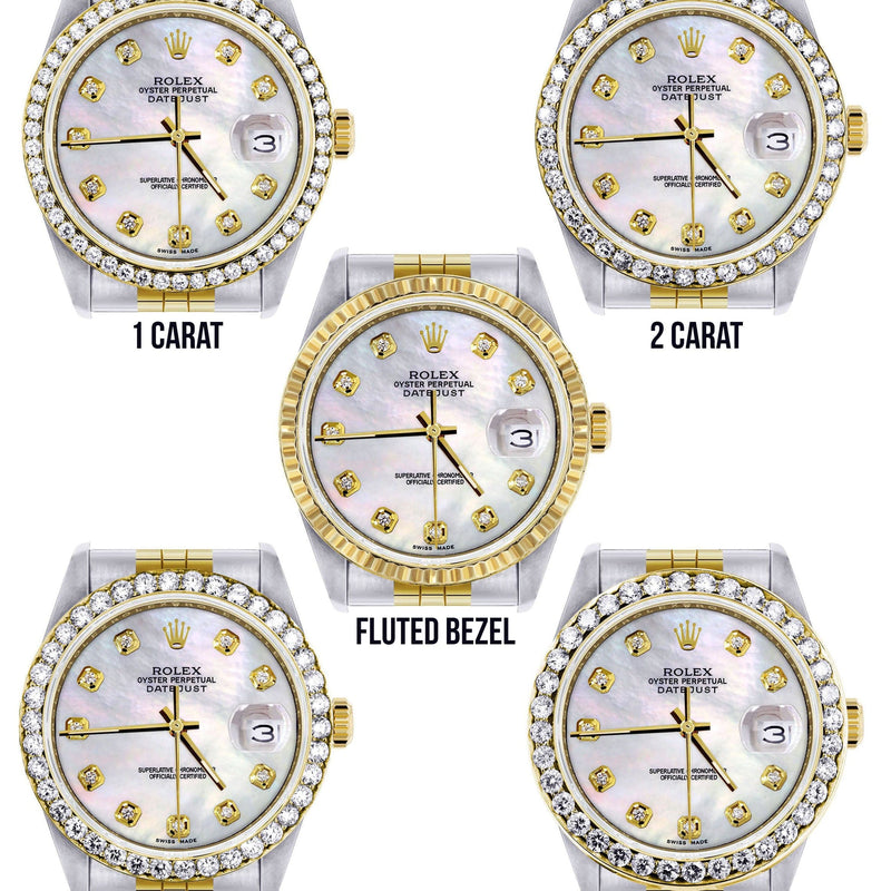 Diamond Gold Rolex Watch For Men 16233 | 36Mm | White Mother Of Pearl  | Jubilee Band