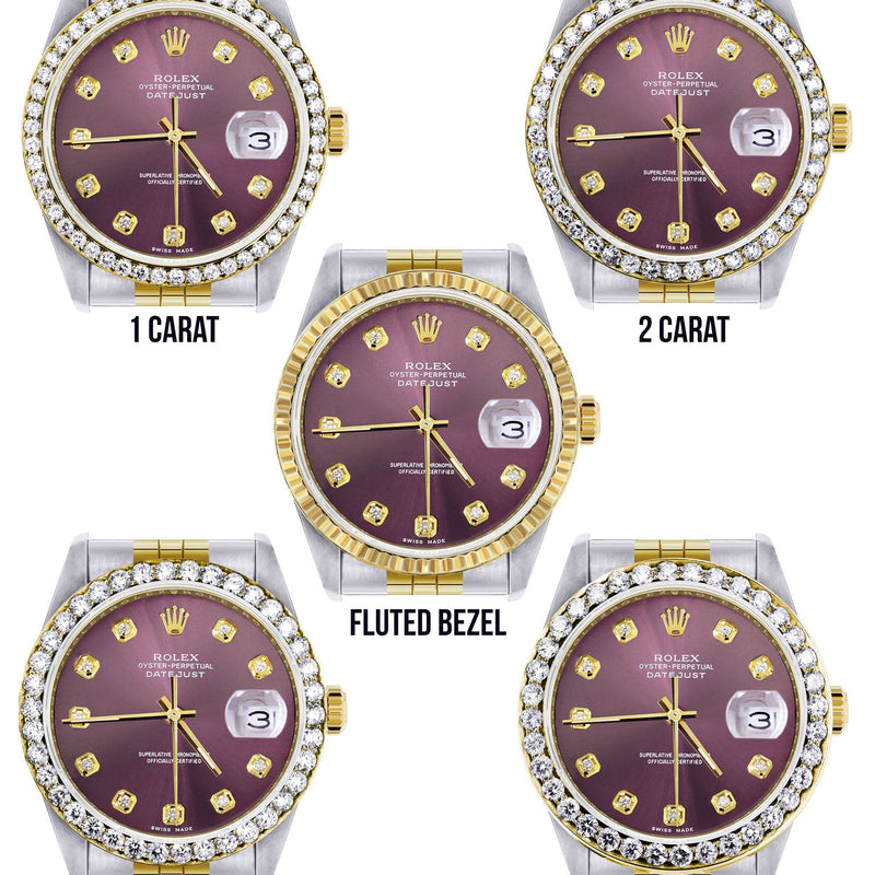 Diamond Rolex Datejust Watch for Men 16233 | 36Mm | Purple Dial | Jubilee Band