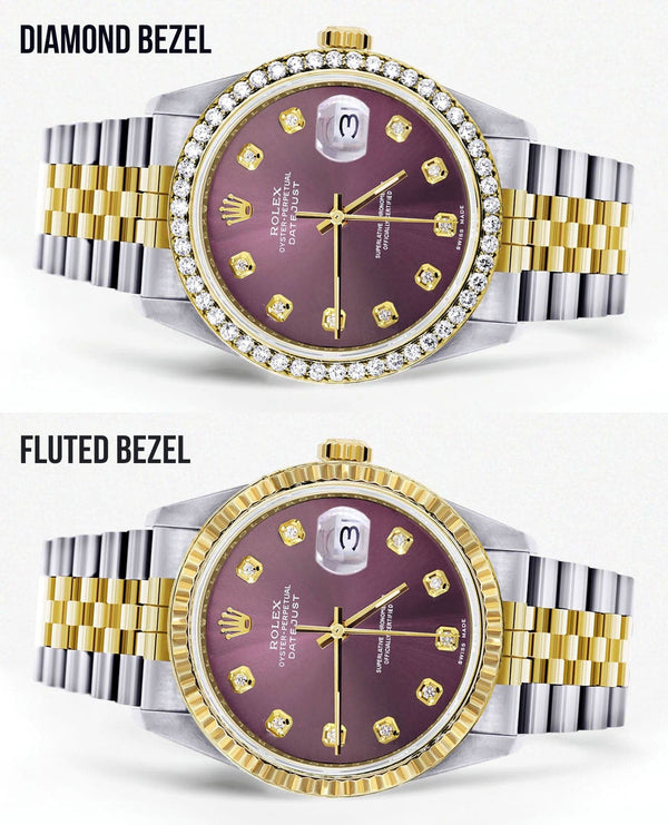 Diamond Rolex Datejust Watch for Men 16233 | 36Mm | Purple Dial | Jubilee Band