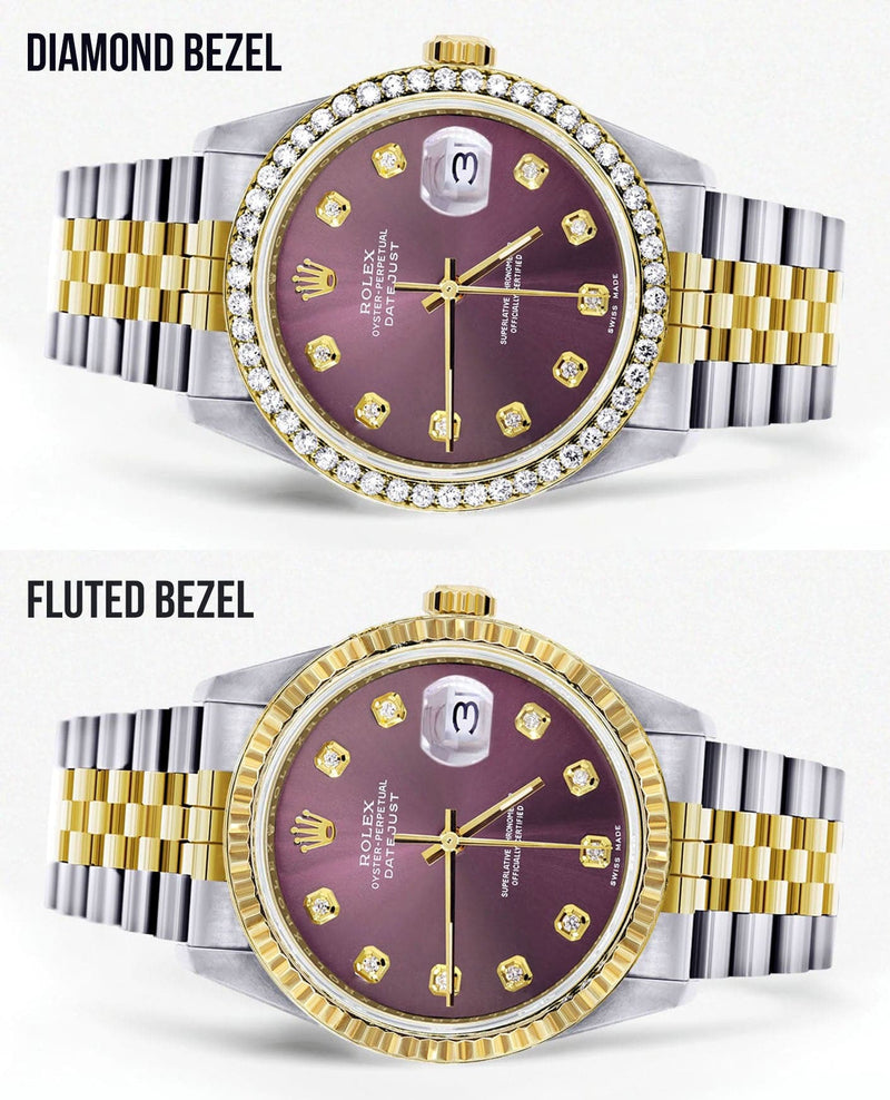 Diamond Rolex Datejust Watch for Men 16233 | 36Mm | Purple Dial | Jubilee Band