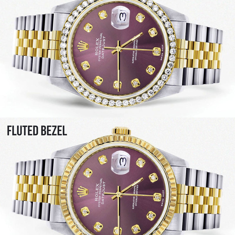 Womens Diamond Rolex Datetjust Watch 16233 | 36Mm | Purple Dial | Jubilee Band
