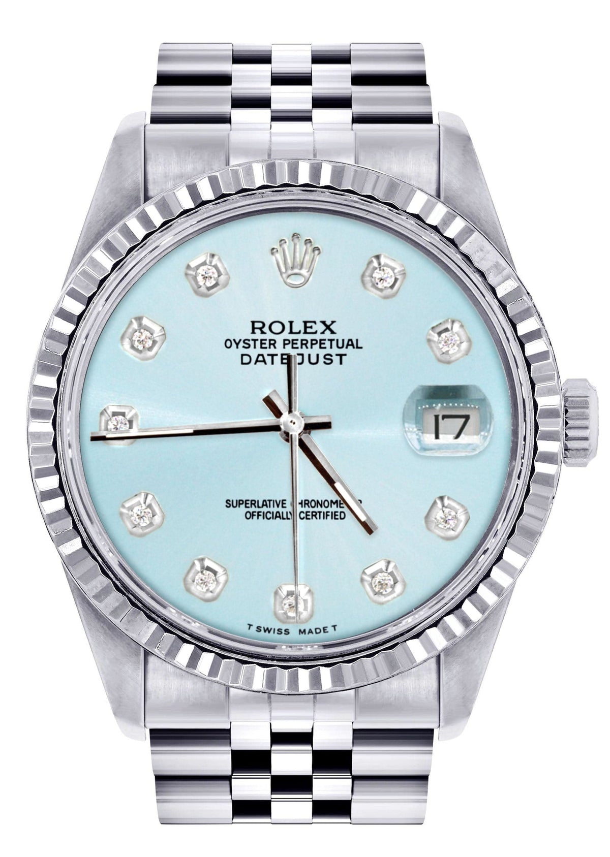 Mens Rolex Datejust Watch 16200 | Fluted Bezel | 36Mm | Light Blue Dial | Jubilee Band