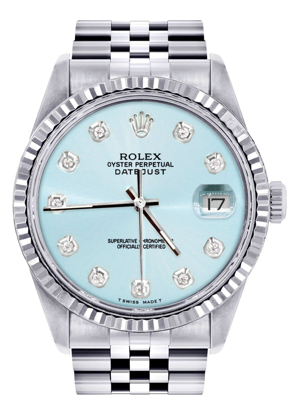 Mens Rolex Datejust Watch 16200 | Fluted Bezel | 36Mm | Light Blue Dial | Jubilee Band