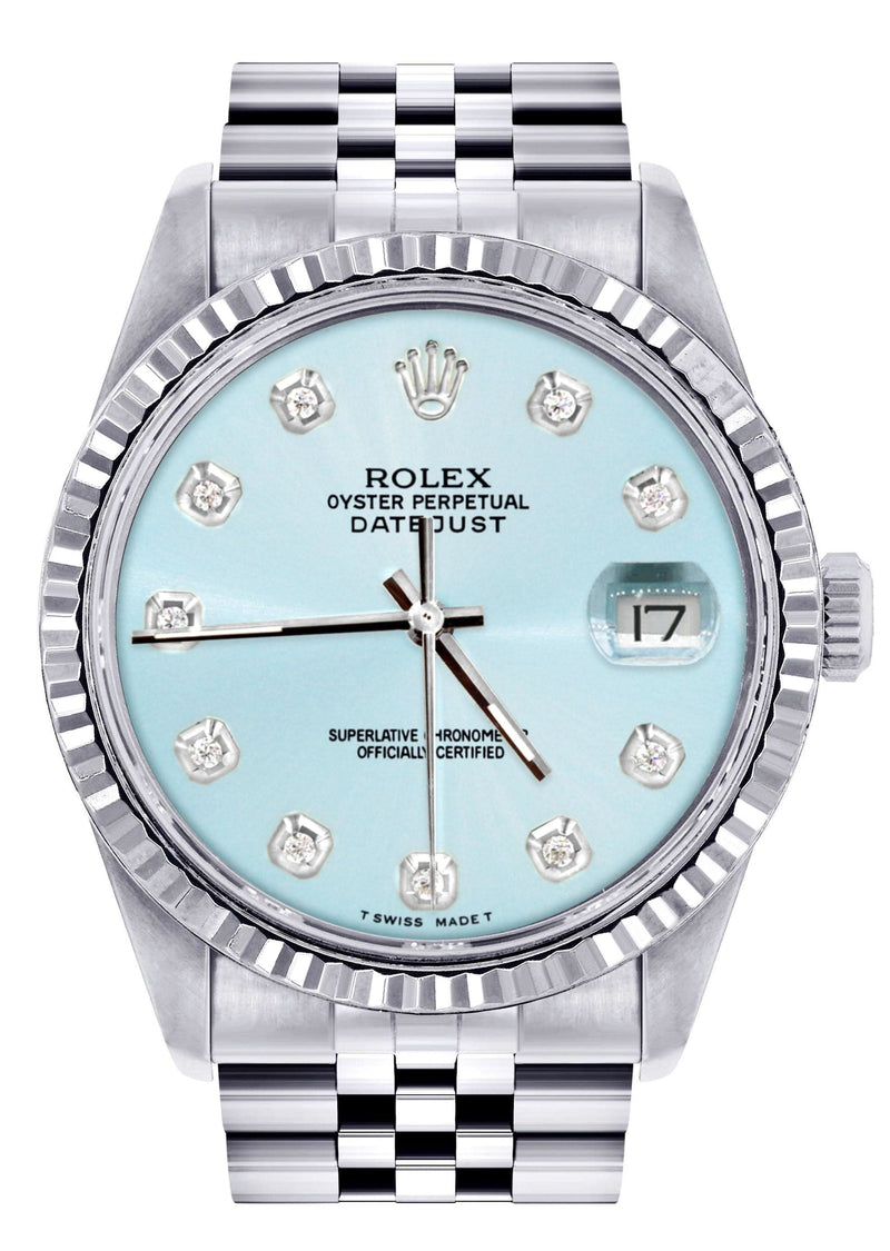 Mens Rolex Datejust Watch 16200 | Fluted Bezel | 36Mm | Light Blue Dial | Jubilee Band