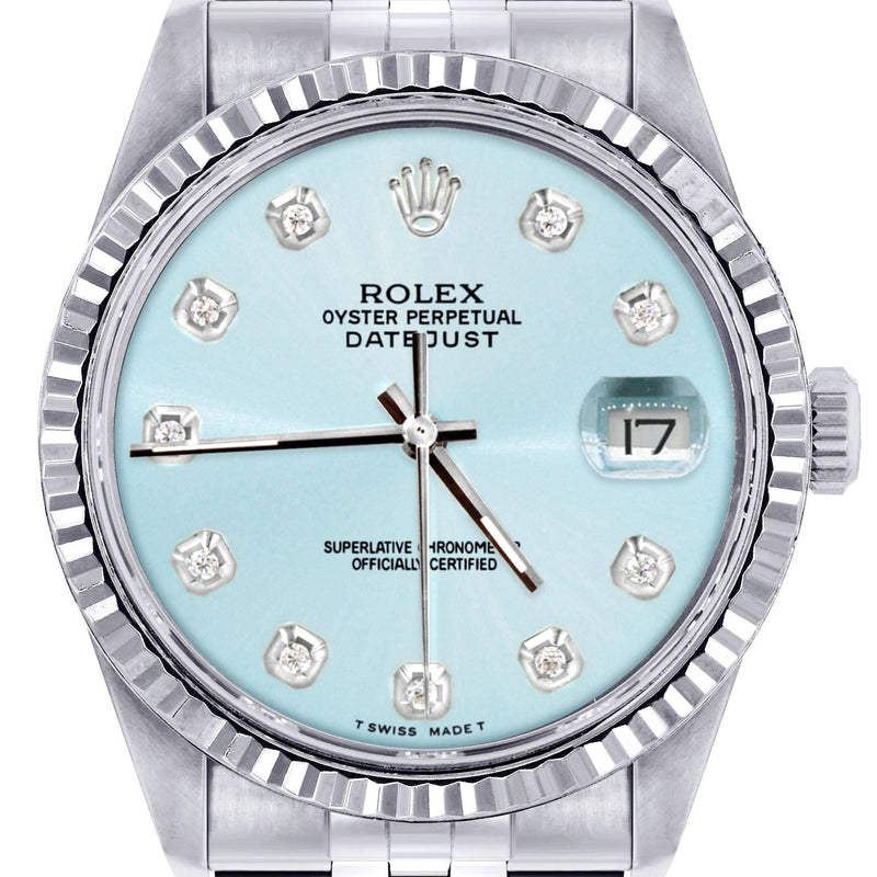 Womens Rolex Datejust Watch 16200 | Fluted Bezel | 36Mm | Light Blue Dial | Fluted Bezel | Jubilee Band