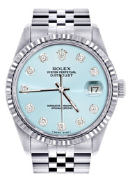 Womens Rolex Datejust Watch 16200 | Fluted Bezel | 36Mm | Light Blue Dial | Fluted Bezel | Jubilee Band