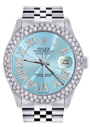 Womens Rolex Datejust Watch 16200 | 36Mm | Light Blue Roman Numeral Dial | Two Row 4.25 Carat Bezel | Jubilee Band