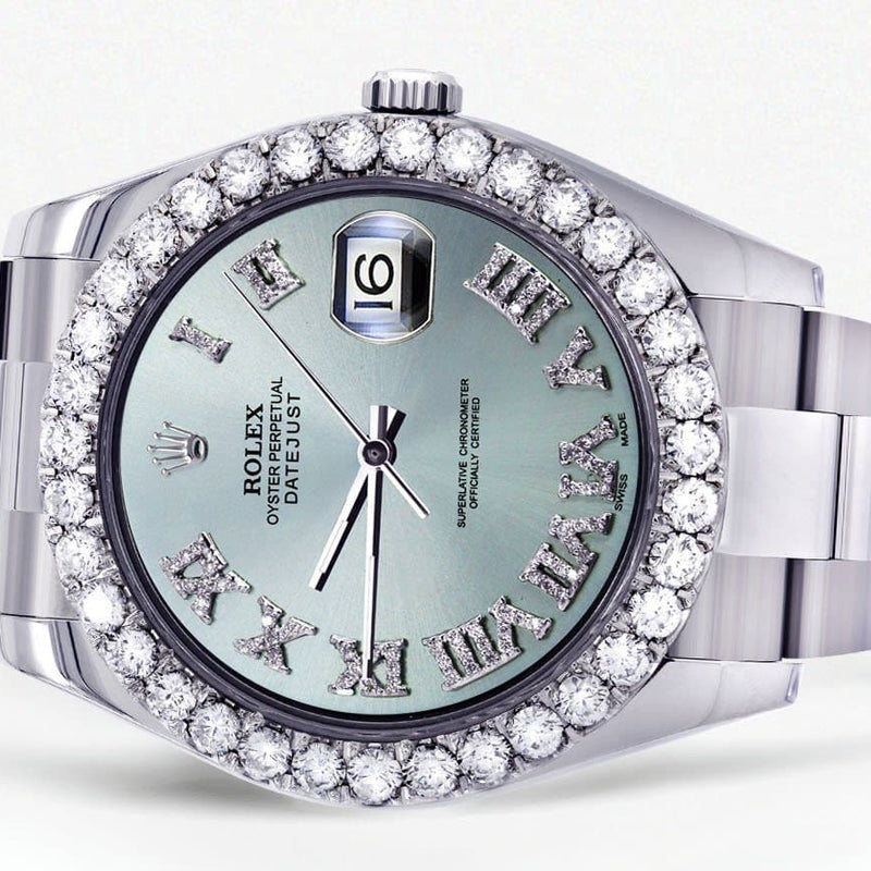 Rolex Datejust II Watch | 41 MM | Custom Light Blue Diamond Roman Dial | Oyster Band